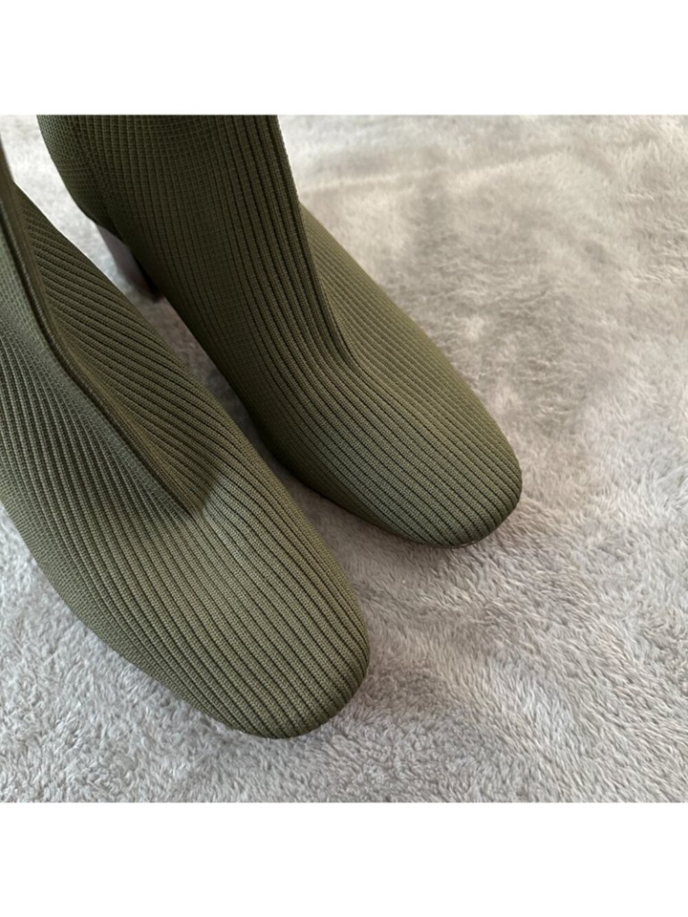 Joie Olive Green Knit Fabric Booties Boots Women's size 9.5 Shoes Block Heel - Picture 2 of 6
